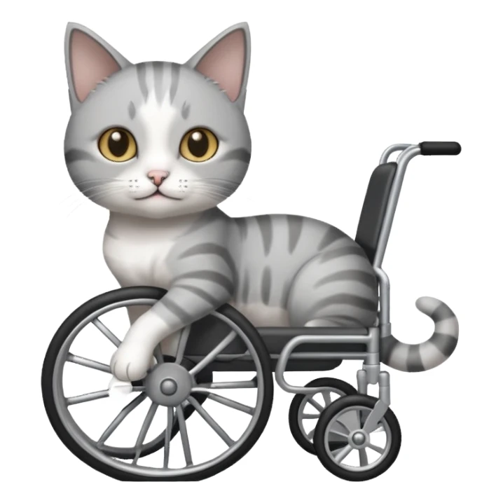 disabled grey and white small cat using cat specific wheelchair sticker