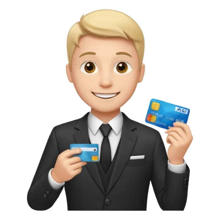 پسر جذاب با کلاس با کت شلوار کارت بانکی به دست sticker