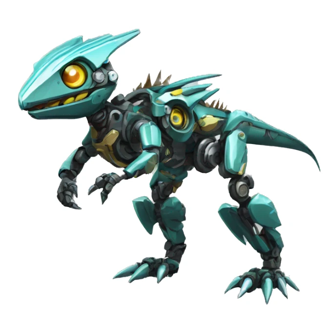 a futuristic mechanical spiky Medabot-lizard-raptor full body sticker