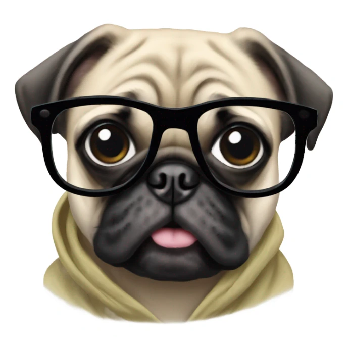 Pug with glasses and hoodie sticker