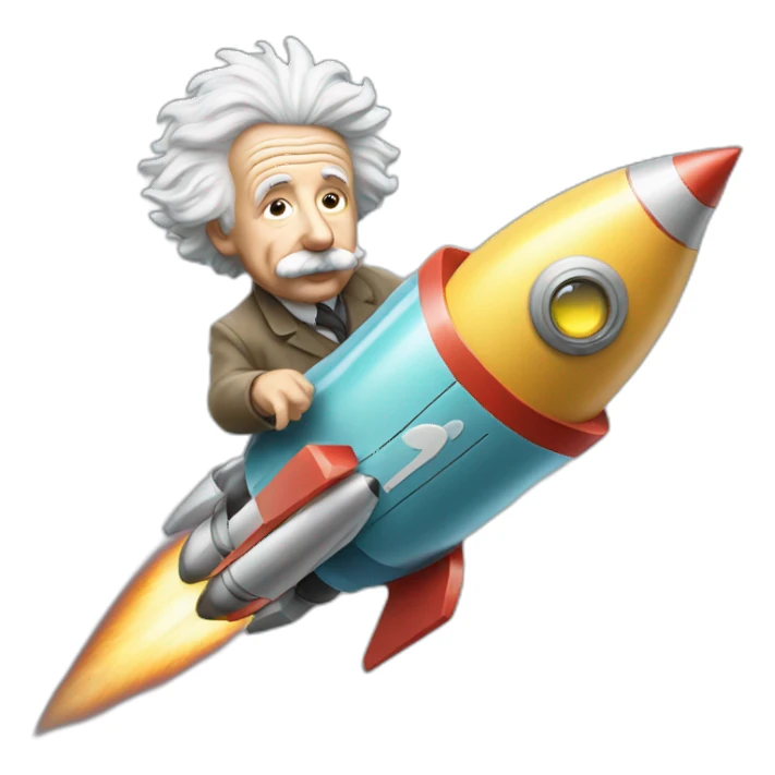 albert einstein riding a rocket to the moon sticker