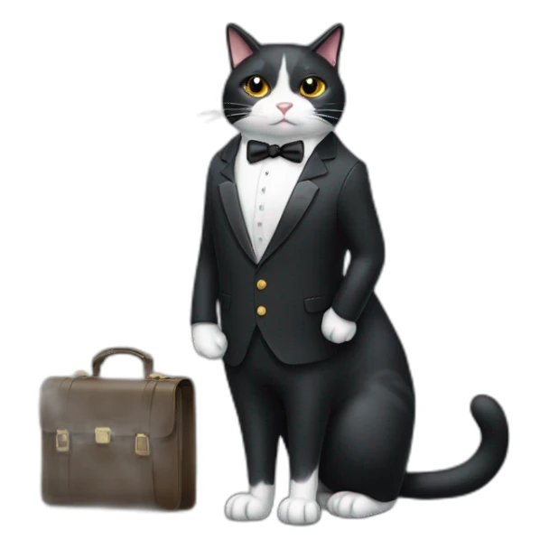 Tuxedo cat in a suit with briefcase sticker
