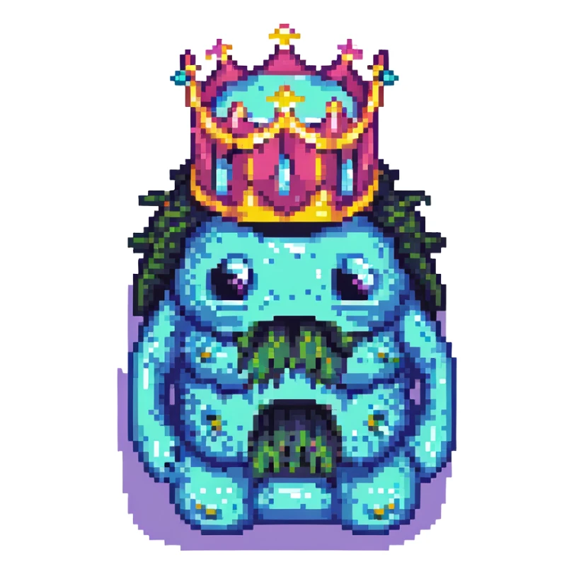slime monster pixel art with a crown sticker