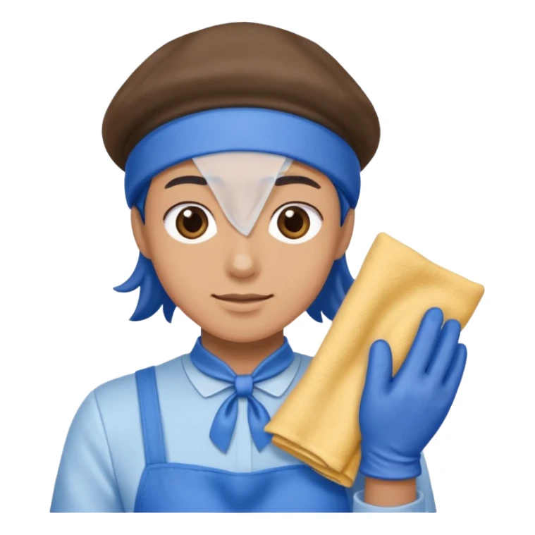 Cleaner + blue gloves + rag, Cafe staff. sticker