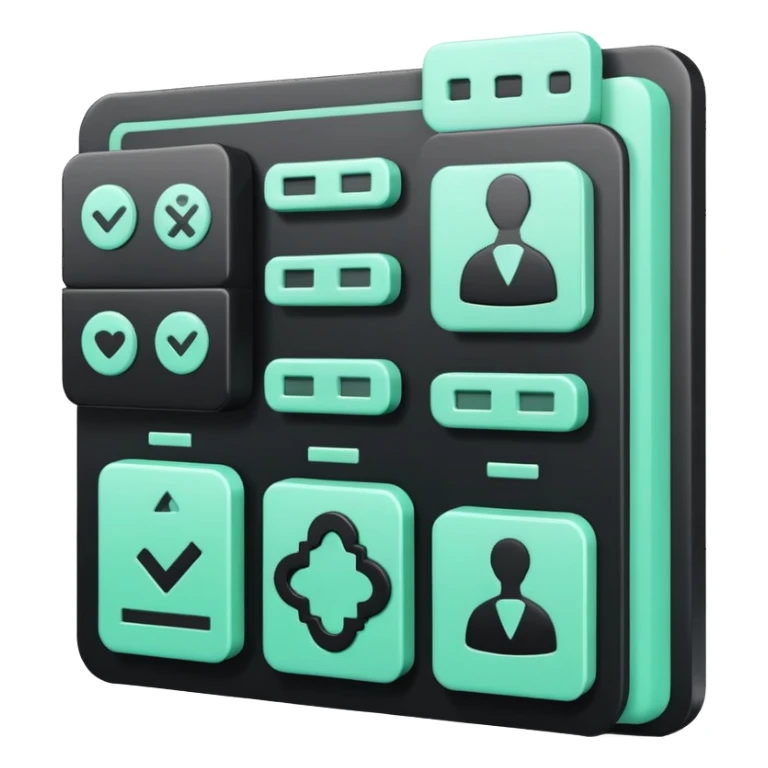 Responsabilité Administrative (Administrative Responsibility), 3D technical icon with black and mint green (#B5F4D3), accountability framework with compliance metrics and procedural safeguards sticker
