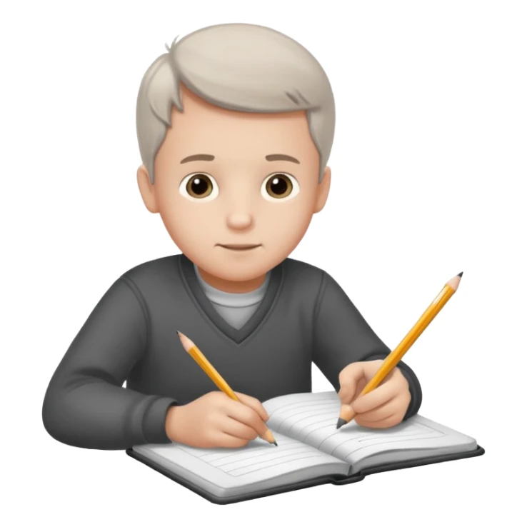 boy drawing grandpa on notebook sticker
