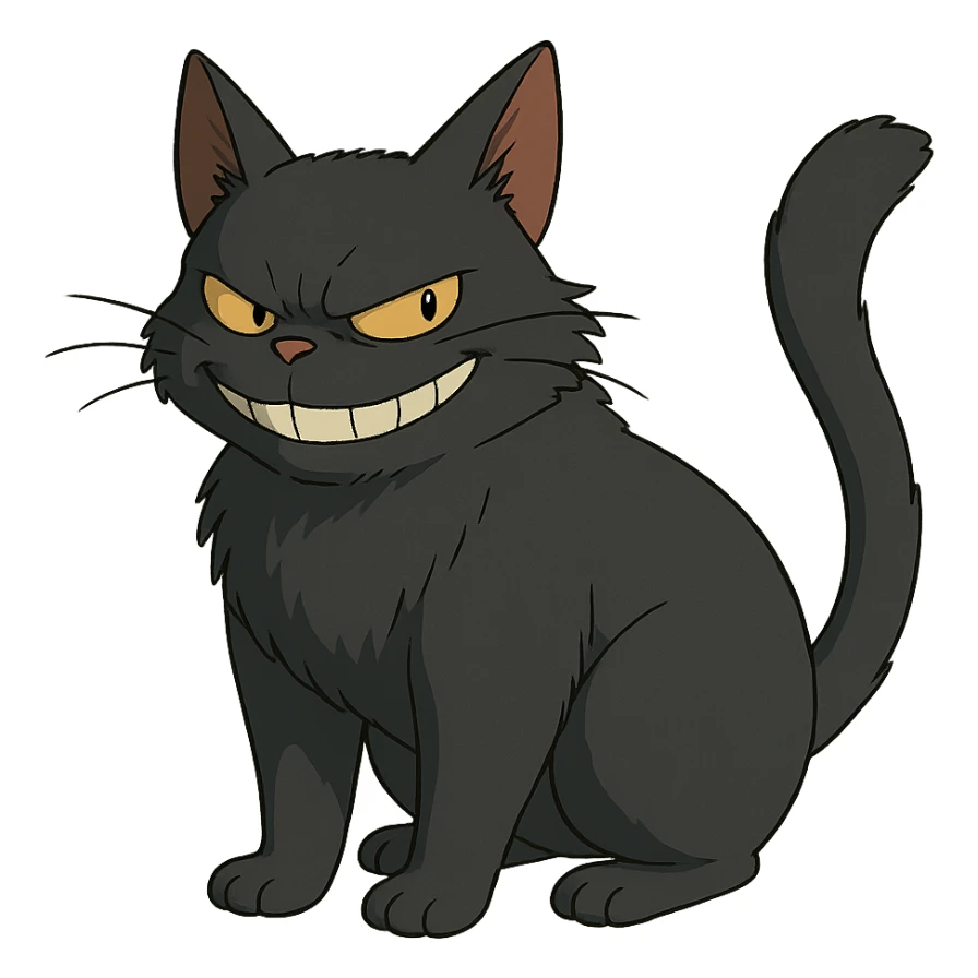ghibli style baddie cat with mischievous expression sticker