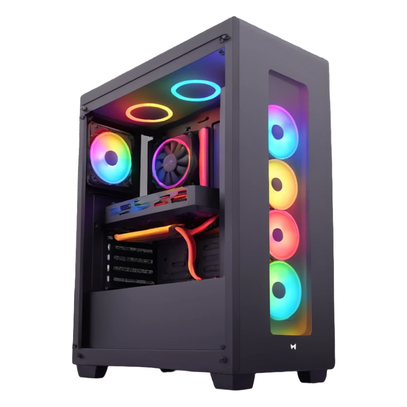 gaming PC tower with RGB lighting sticker