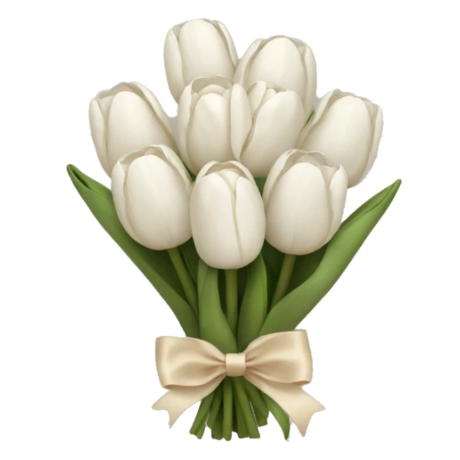 white tulip bouquet with a beige bow sticker