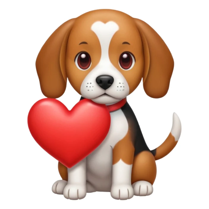 tri-color beagle dog holding heart sticker