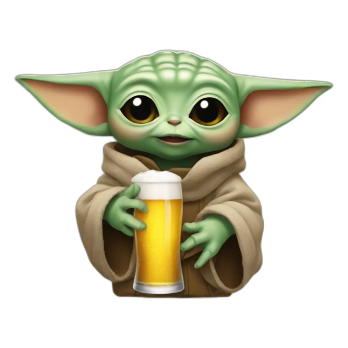 Baby yoda holding a beer sticker