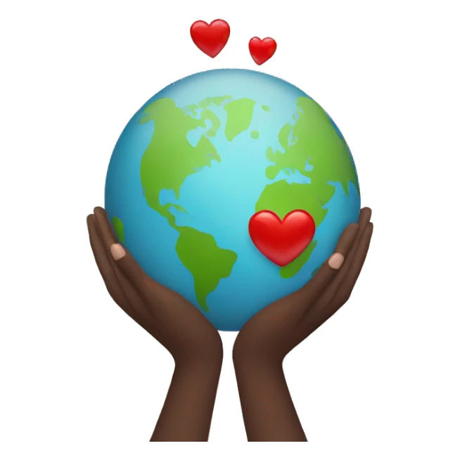hands holding earth with red heart sticker