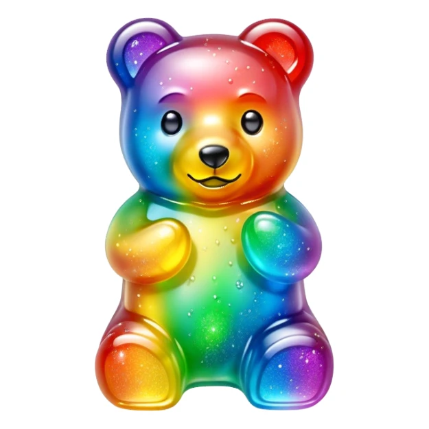 Rainbow transparent gummy bear with sparkles around  sticker