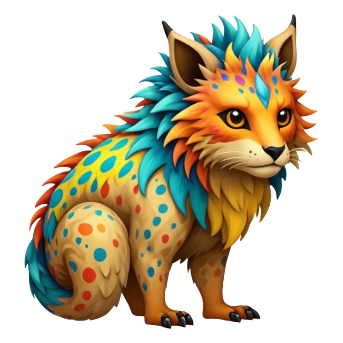 a colorful edgy vernid-fionbri-creature with splash patterns full body sticker