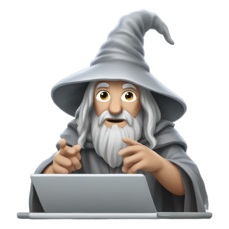gandalf the wizard using laptop sticker