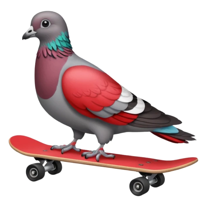 Create a pigeon on a red skateboard sticker