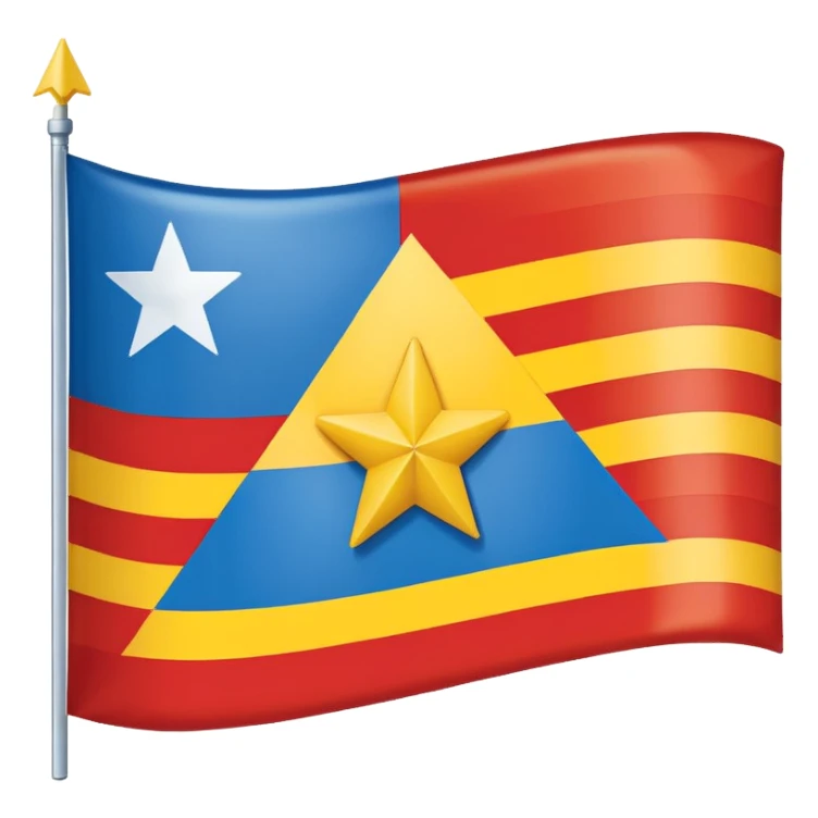 A rectangular flag with nine horizontal stripes alternating red and yellow, starting and ending with yellow. On the left side, a large blue triangle pointing to the center. Inside the blue triangle, a single white five-pointed star, centered and not surrounded by any circle or border. sticker