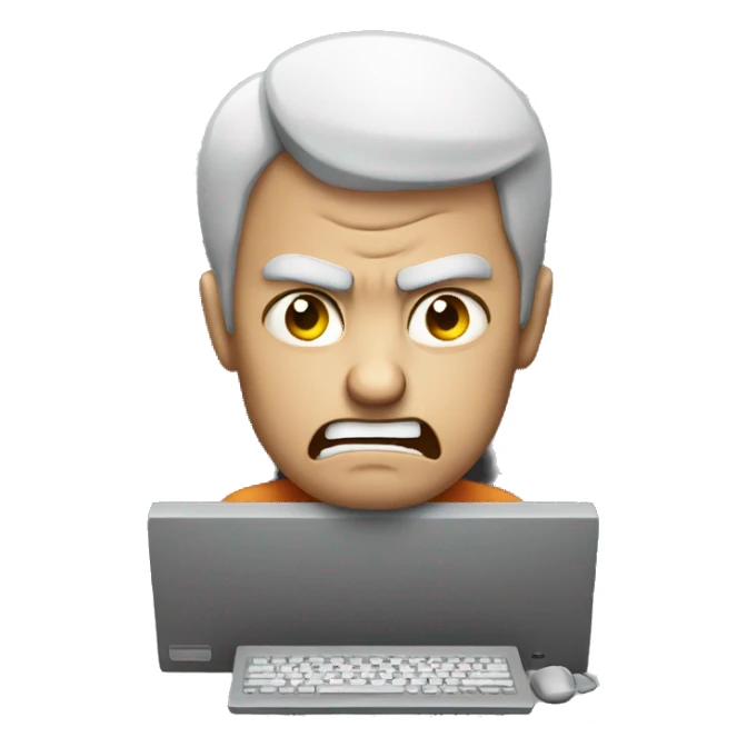 angry guy at computer sticker