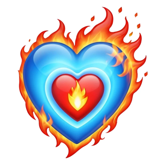 red heart with blue fire sticker