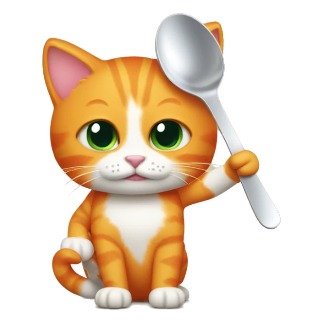 Orange cat holding spoon sticker