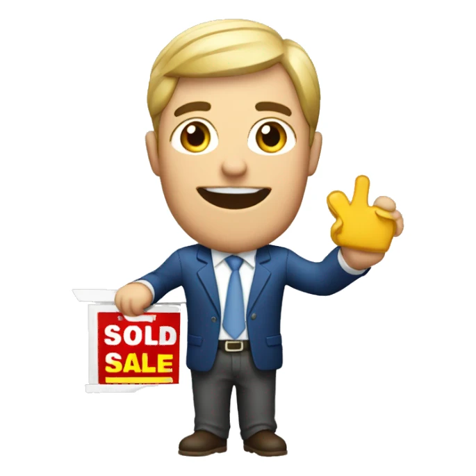 Realtor holding sold sign sticker