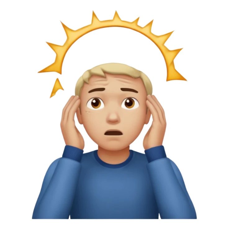 A frustrated young man holding his head looking sideways, confused expression, dramatic lighting, blurred dark background, cinematic YouTube intro style, ultra-realistic. sticker