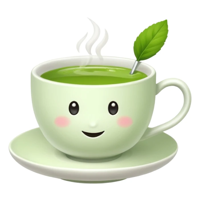 white ceramic tea cup with mattcha sticker