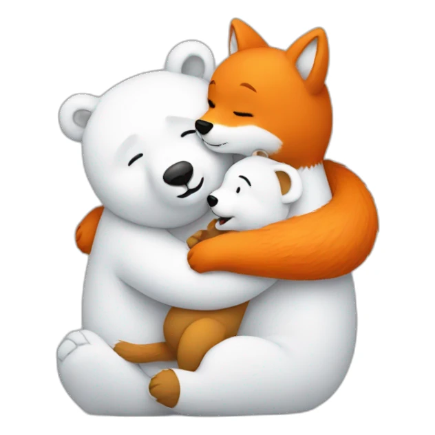 white Bear hugs a fox sticker