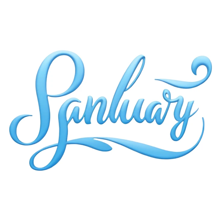 Light Blue “ hello January “ word in cursive sticker
