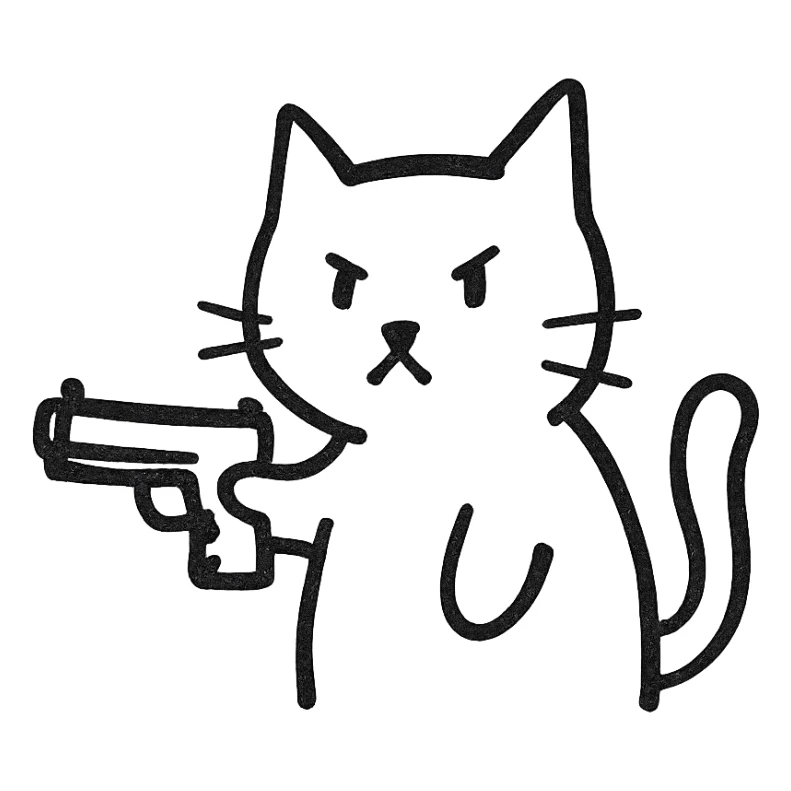 a cat with a gun sticker