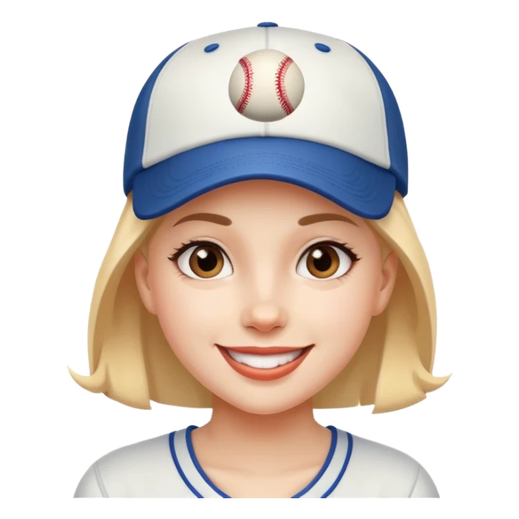 girl with a baseball cap, happy face sticker