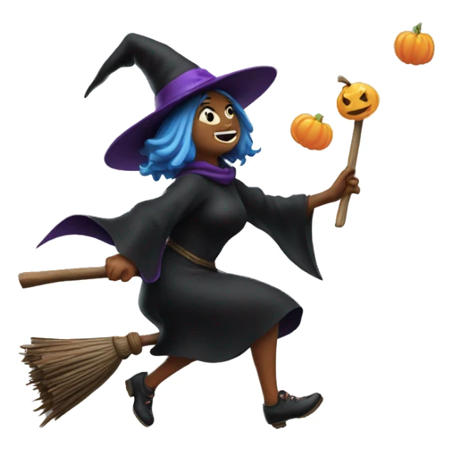 witch, flying to the left on a broom, throwing candy. sticker