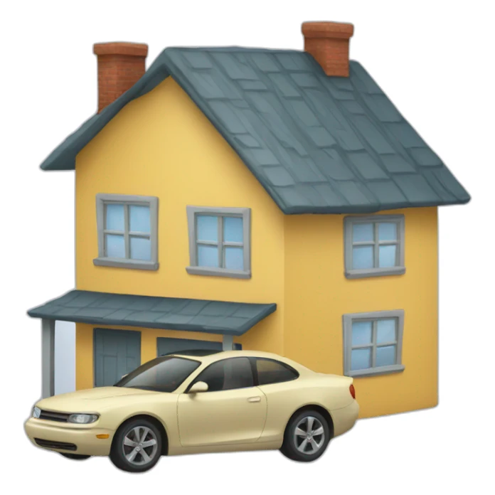 House with car wearing a hat sticker