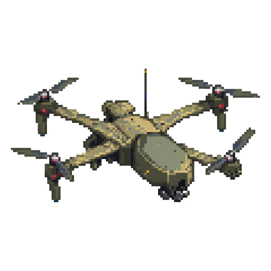 Ukrainian strike drone in a dynamic action pose sticker