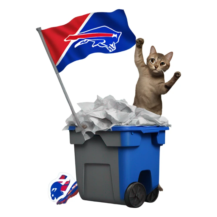 Cat throwing a buffalo bills flag in the trash sticker