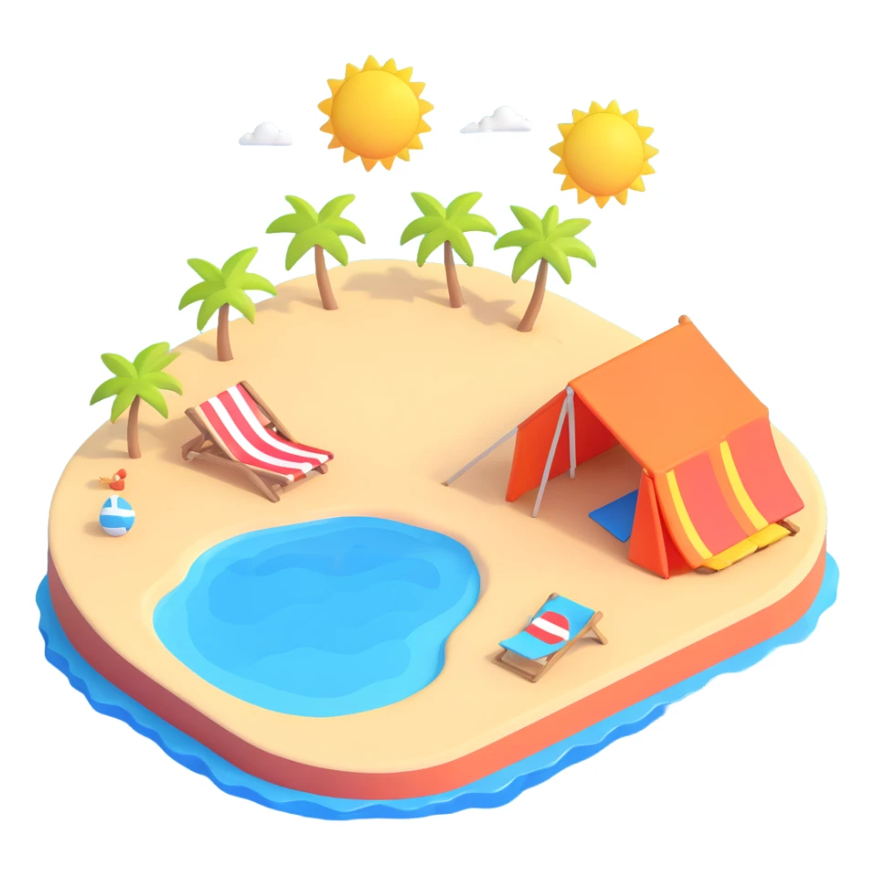 sunny beach with umbrella and sand sticker