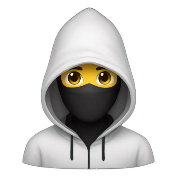 Developer with a black hood behind his computer and focus on his code  sticker