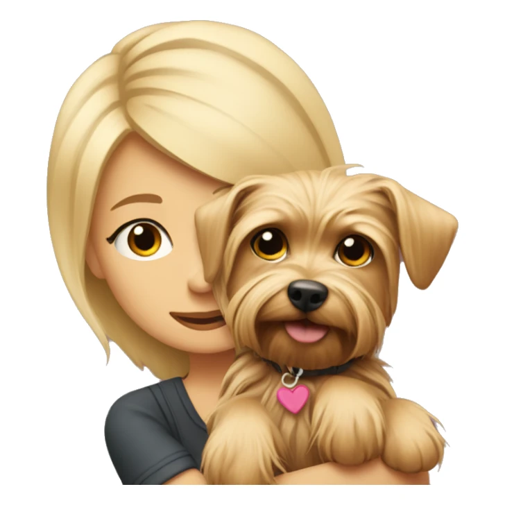 Blondie cuddles a Yorkshire terrier. sticker