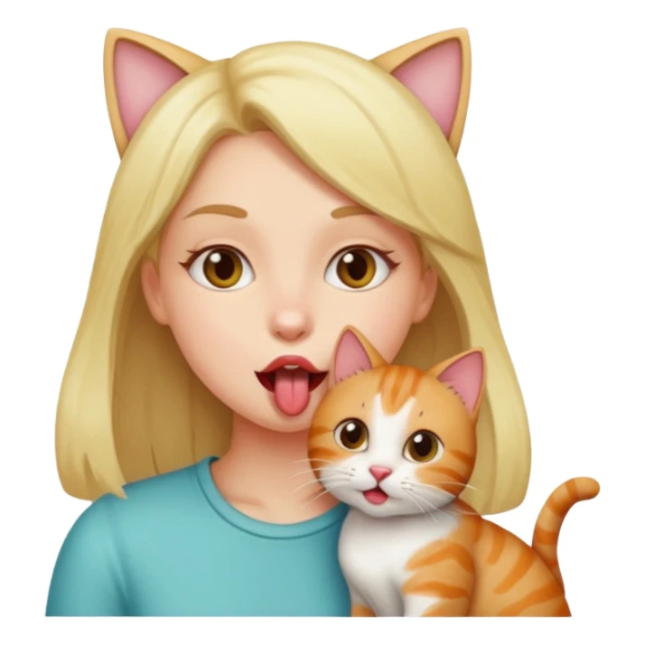 Girl licking a cat sticker