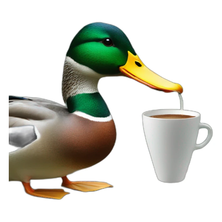 a mallard duck drinking a coffee  sticker