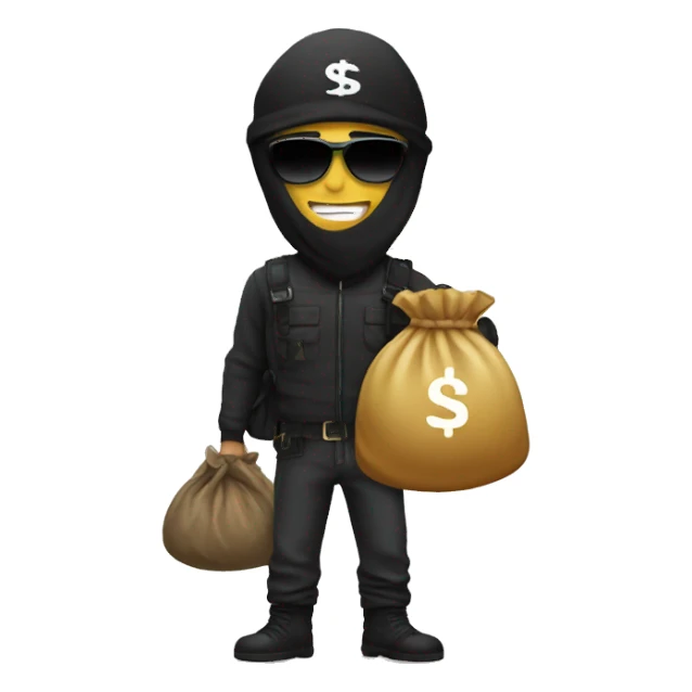 Stereotypical robber with money bag sticker