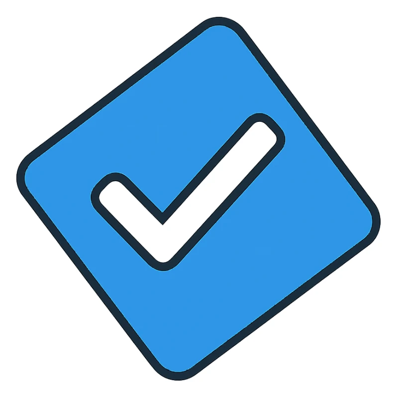 tilted blue square featuring bold white check mark in the middle sticker