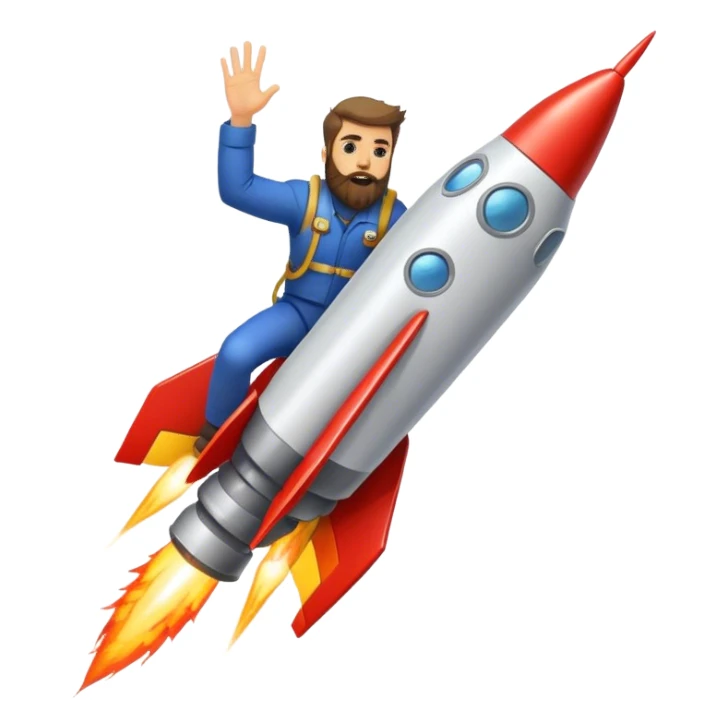 bearded man riding a rocket france black boom!  sticker