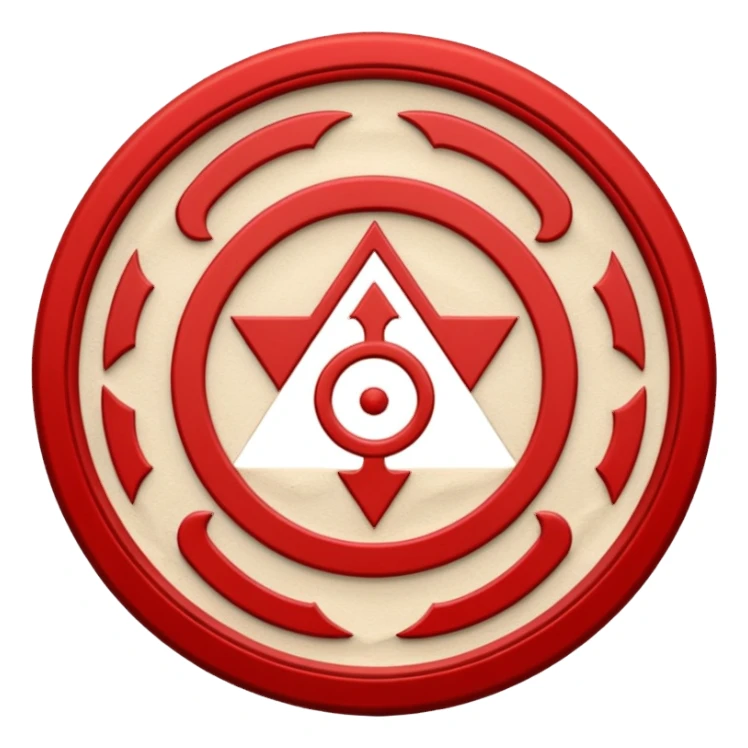 Create a circular casting sigil based off of the wizard101 balance school using base color off white/sand and trim color red. A scale is the main focus here  sticker