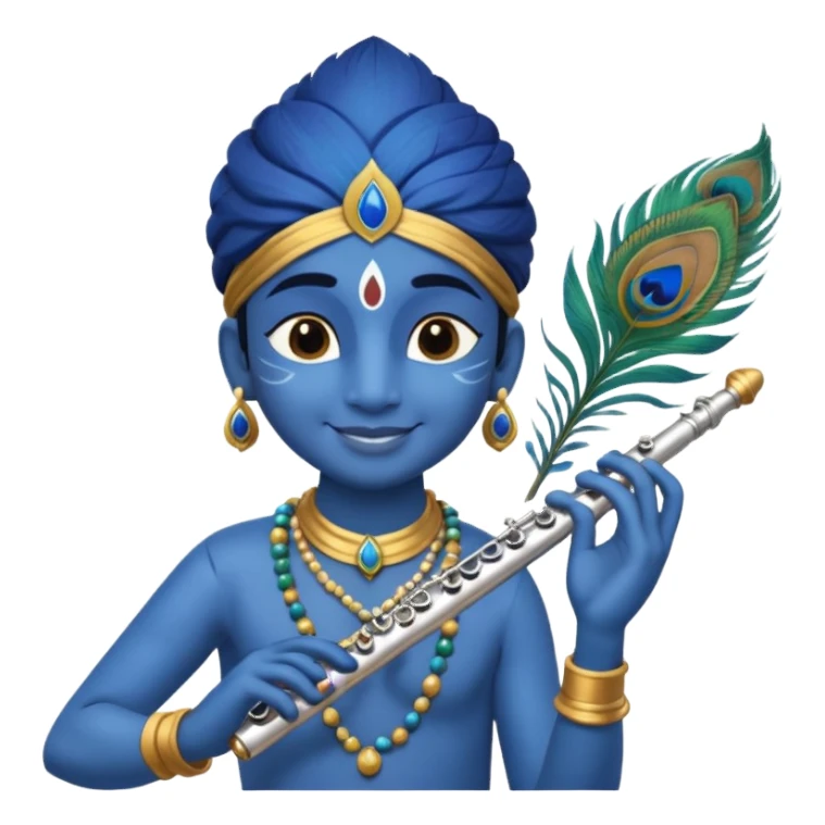 Krishna playing flute blue skin peacock feather sticker
