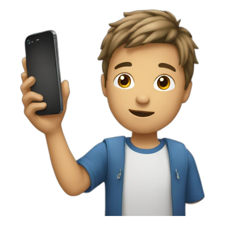 An boy holding an iPhone an chatting with it sticker