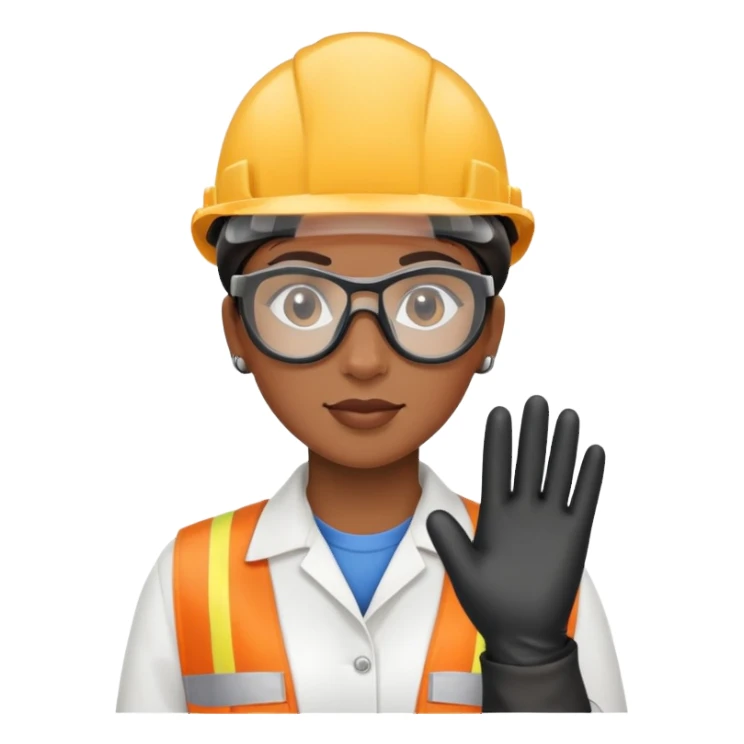 Black gender neutral factory worker in work uniform with gloves and safety goggles sticker