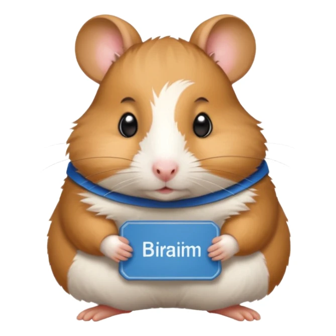 Hamster with a name tags that says “Ibrahim” sticker