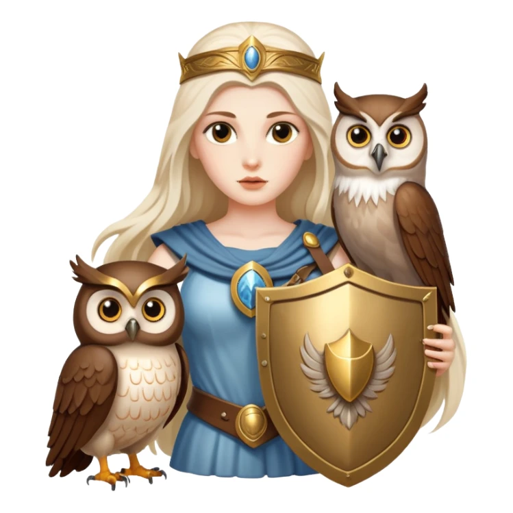 Goddess Athena with owl and shield sticker