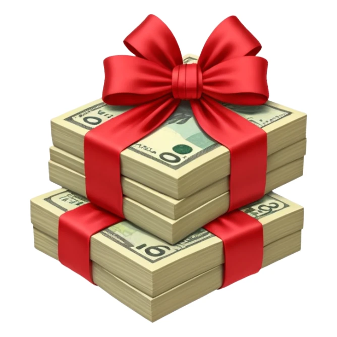 draw australian $100 notes stacked together and wrapped in a bow sticker